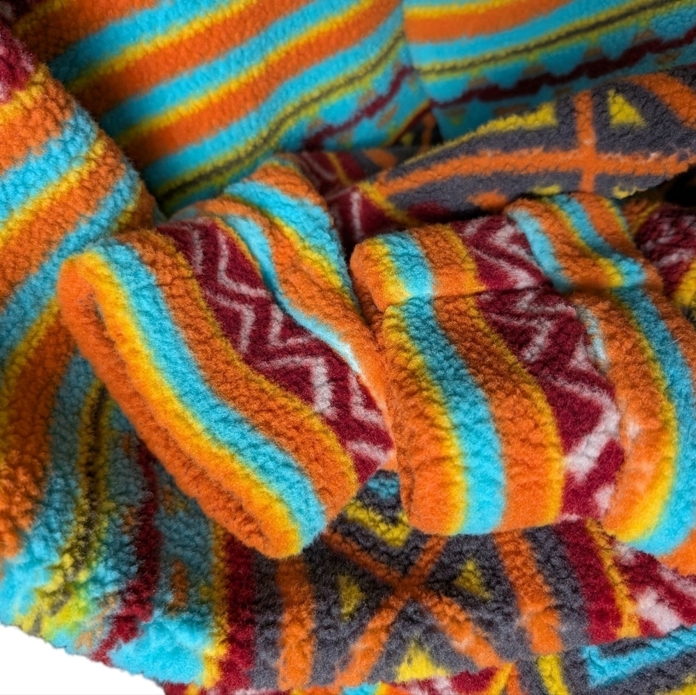 RF Aztec Bright Colorful Geometric Pattern Hoodie Drawstring Turquoise Like New - Picture 7 of 12